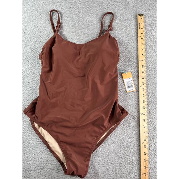 Kona Sol Swimsuit Women Large Brown Padded Accent One Piece Medium Coverage NWT - Picture 6 of 11